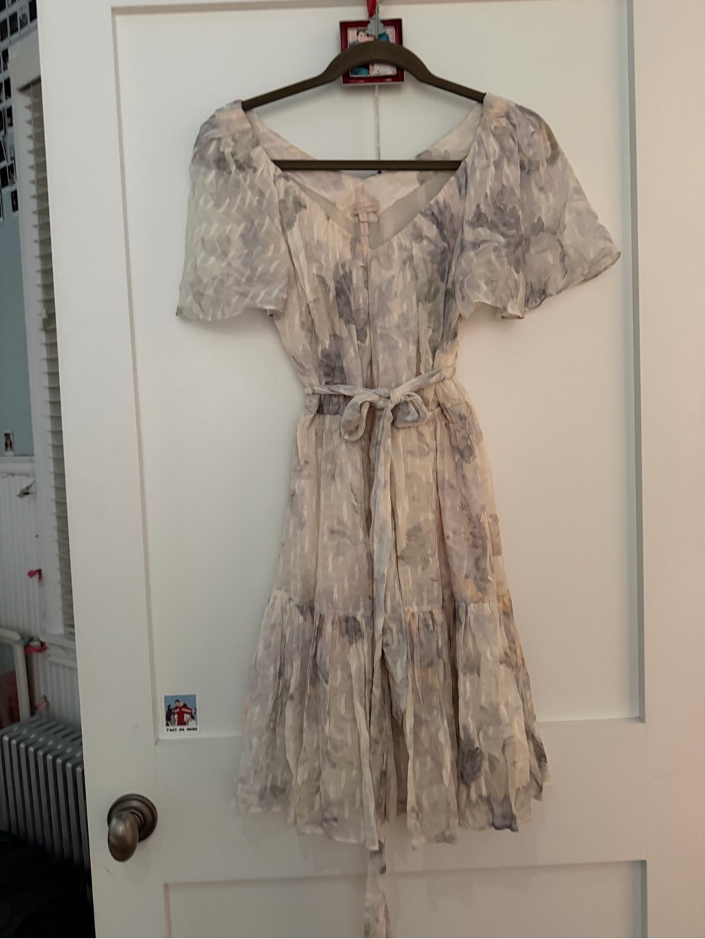 Rebecca Taylor Cream and Gray Floral Midi Dress